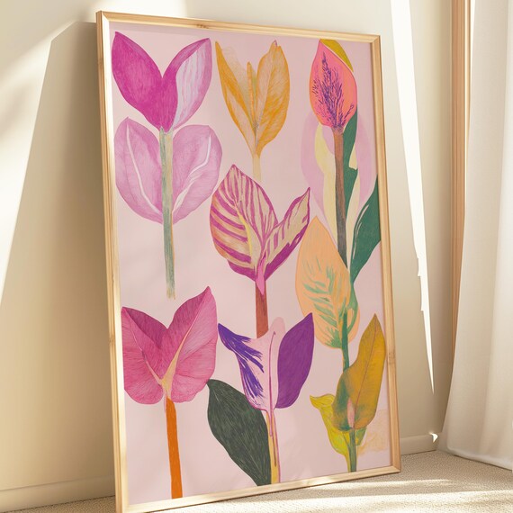 Pastel Pink Botanical Abstract Leaves Modern Floral Garden Poster