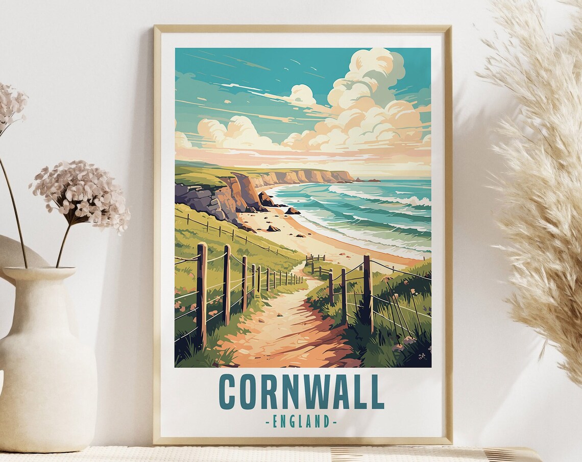 Cornwall Travel Poster, Retro Style Wall Art