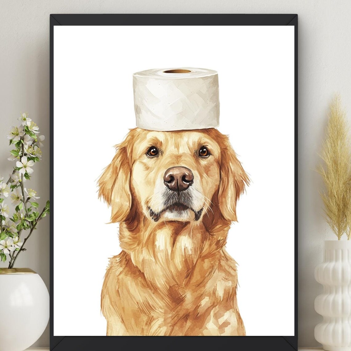 Golden Retriever Bathroom Art, Animal Wall Print