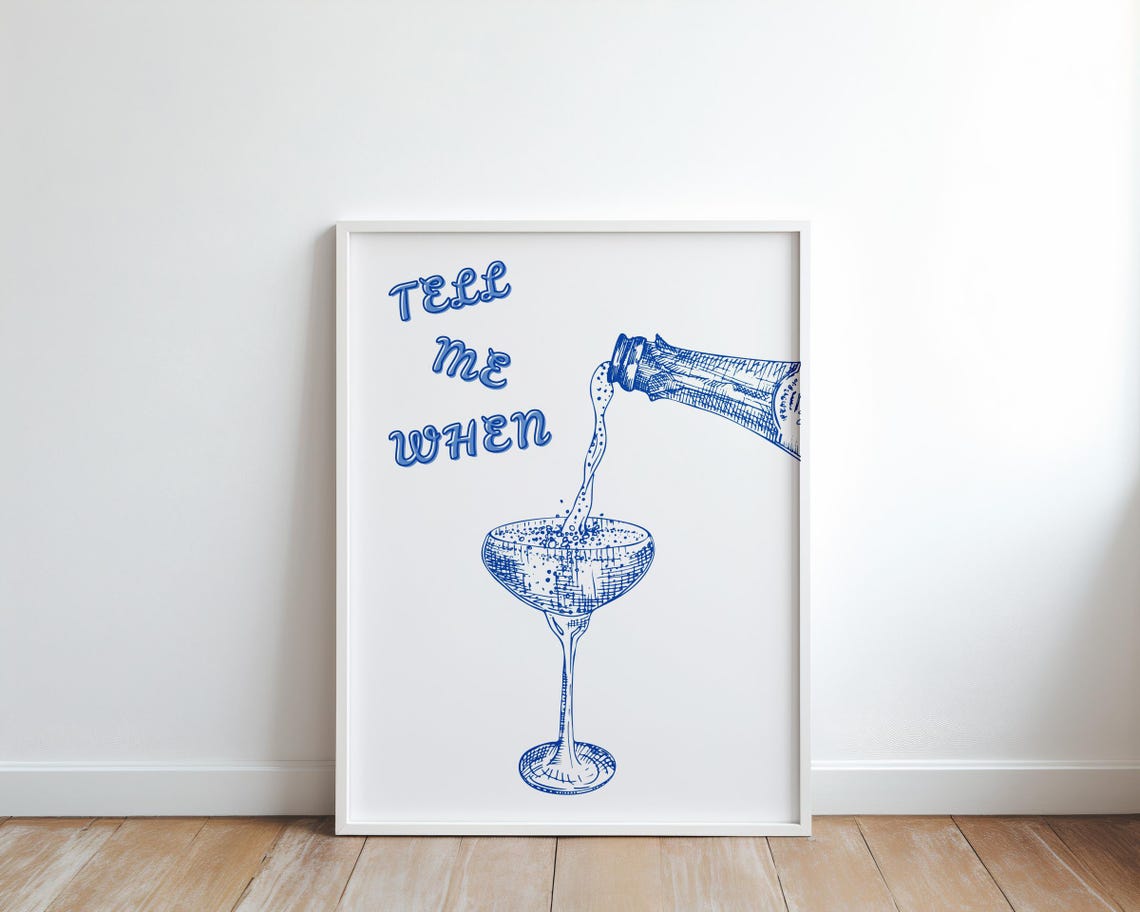 Tell Me When Blue Cocktail Bar Cart Art Print