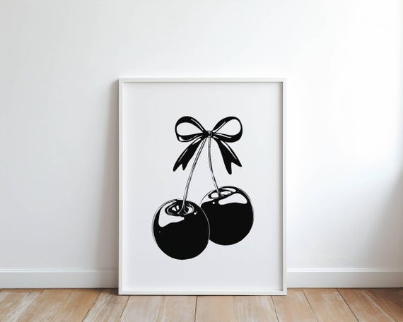 Black Cherry Print Edgy Wall Art For Dorm Bedroom Or Bar Cart Cool Girl Decor