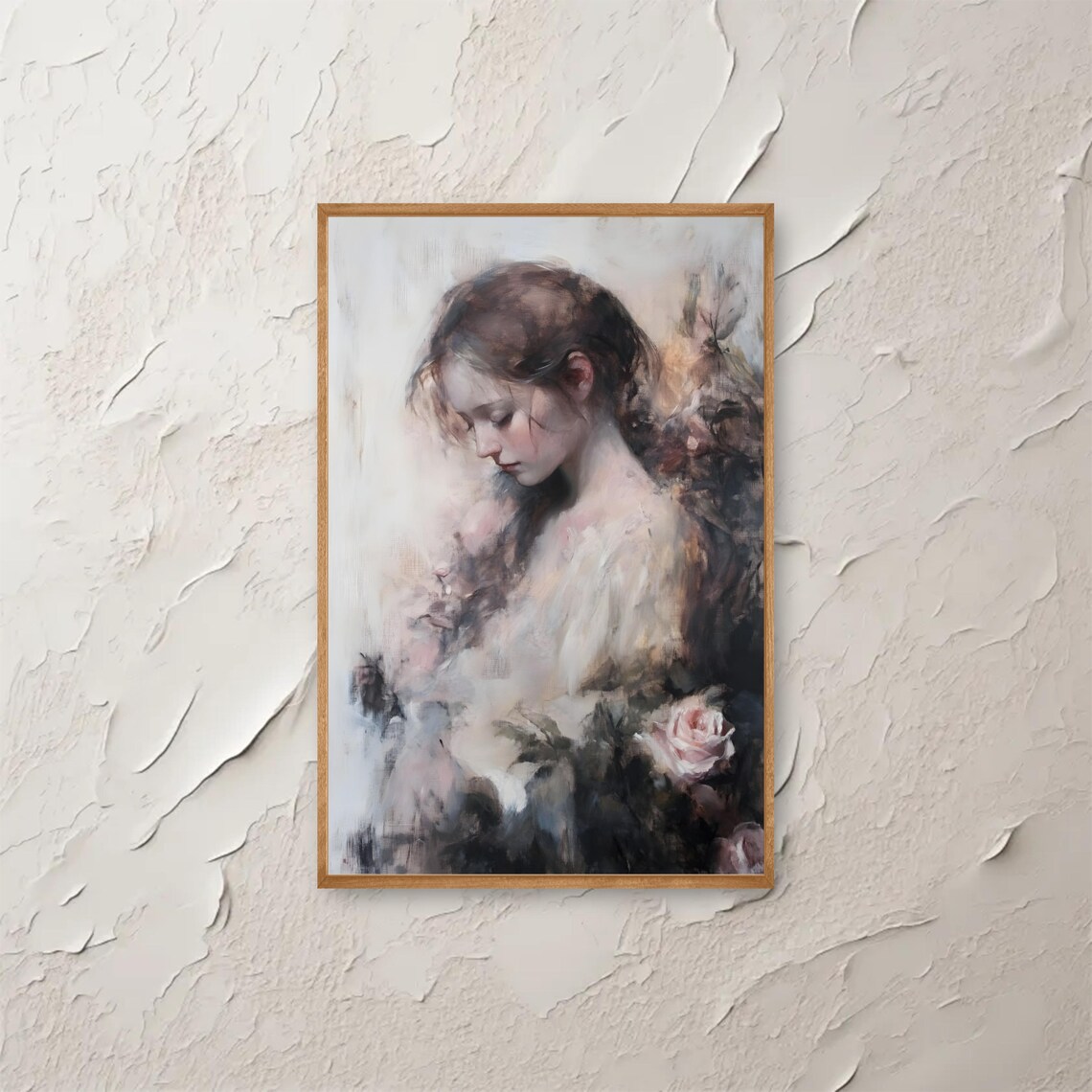 Ethereal Woman Pink Rose Soft Watercolor Romantic Art Poster