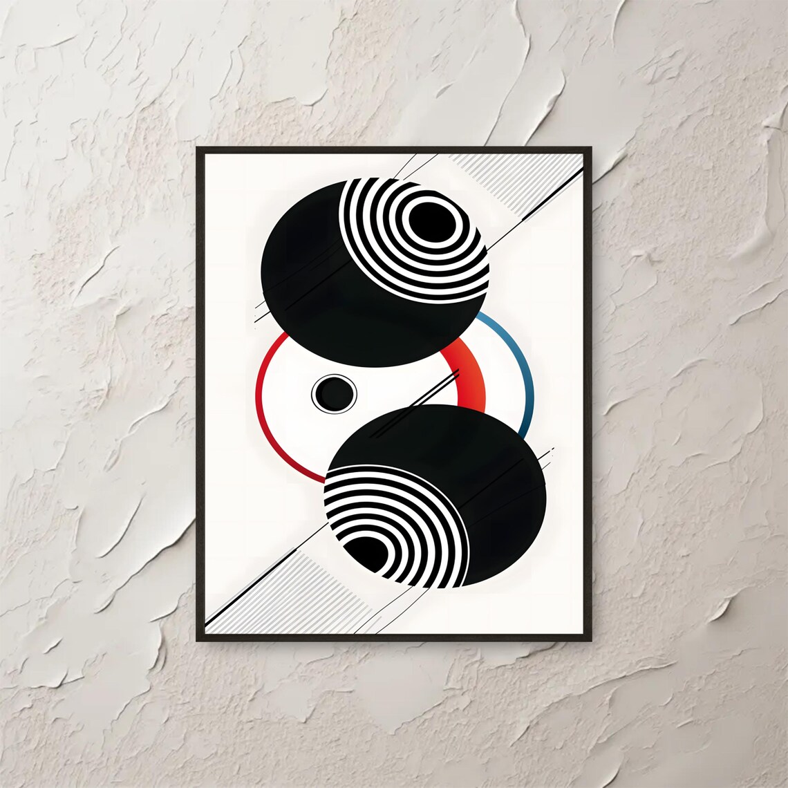 Futuristic Circle Abstract Wall Art Black Red Blue Modern Print Geometric Line Poster Bold Minimalist Artwork For Home Decor