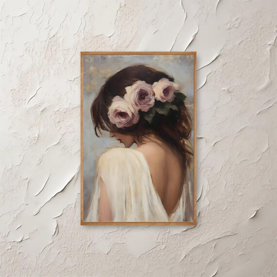 Woman With Roses In Her Hair Vintage Feminine Portrait Wall Art