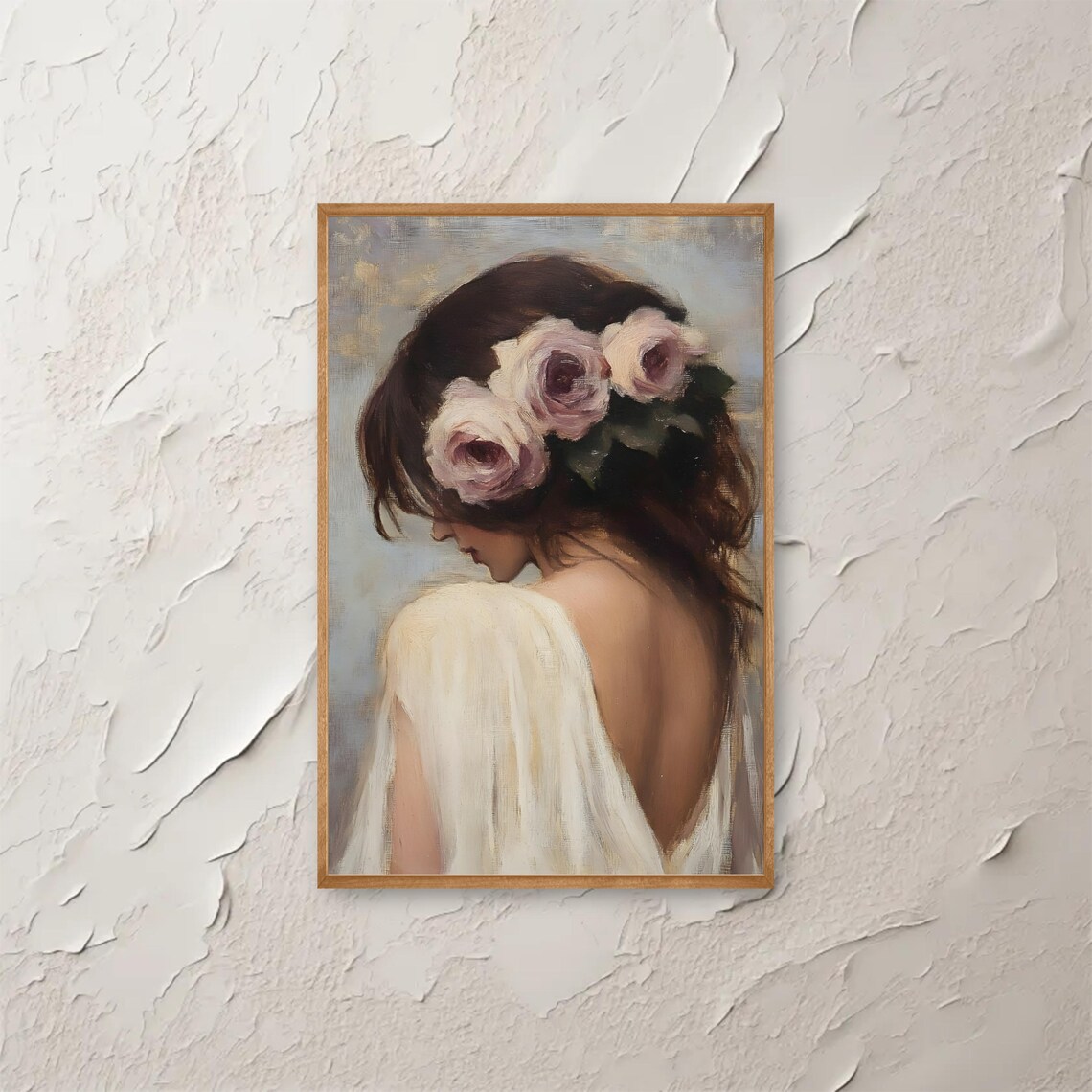 Woman With Roses In Her Hair Vintage Feminine Portrait Wall Art