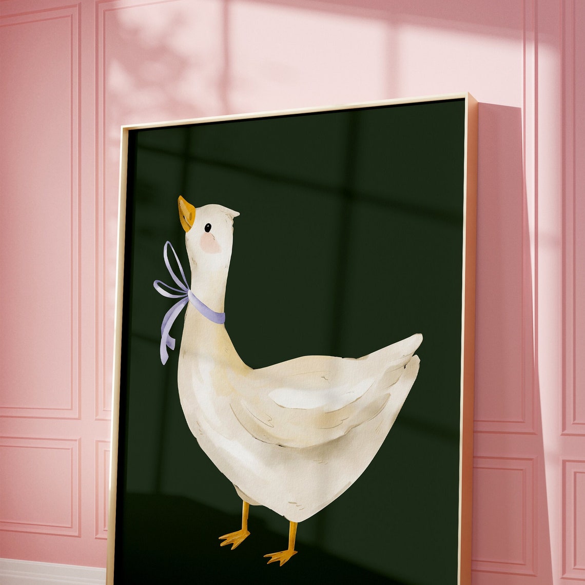 Silly White Goose with Lavender Bow Cute Watercolor Animal Poster - Image 4