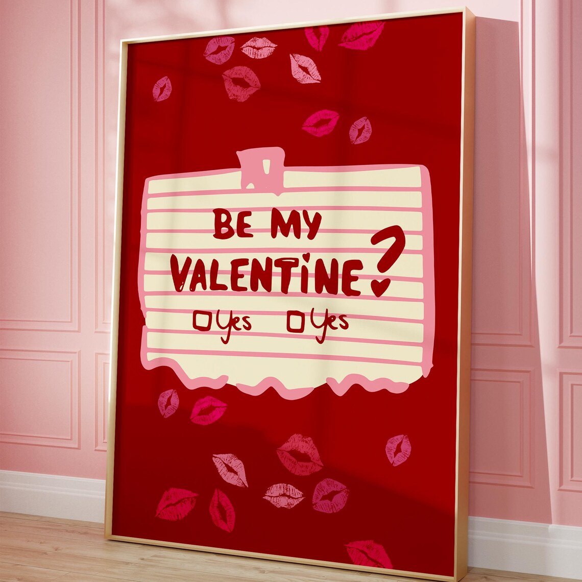 Be My Valentine Funny Red Lipstick Kiss Note Trendy Wall Art
