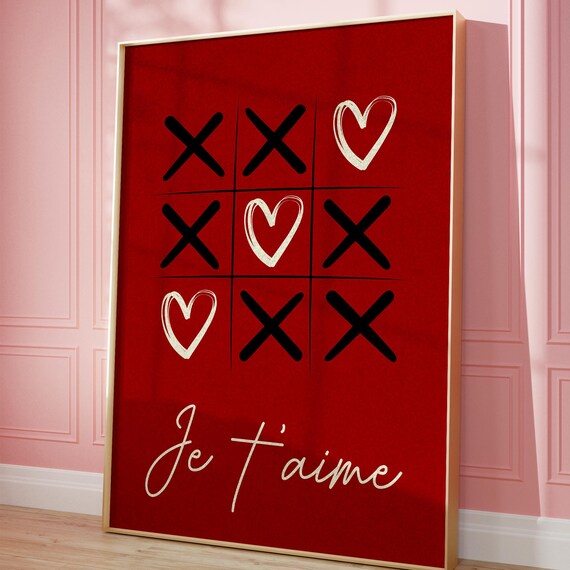 Je Taime Red Tic Tac Toe Heart Love Romantic Valentine Wall Art