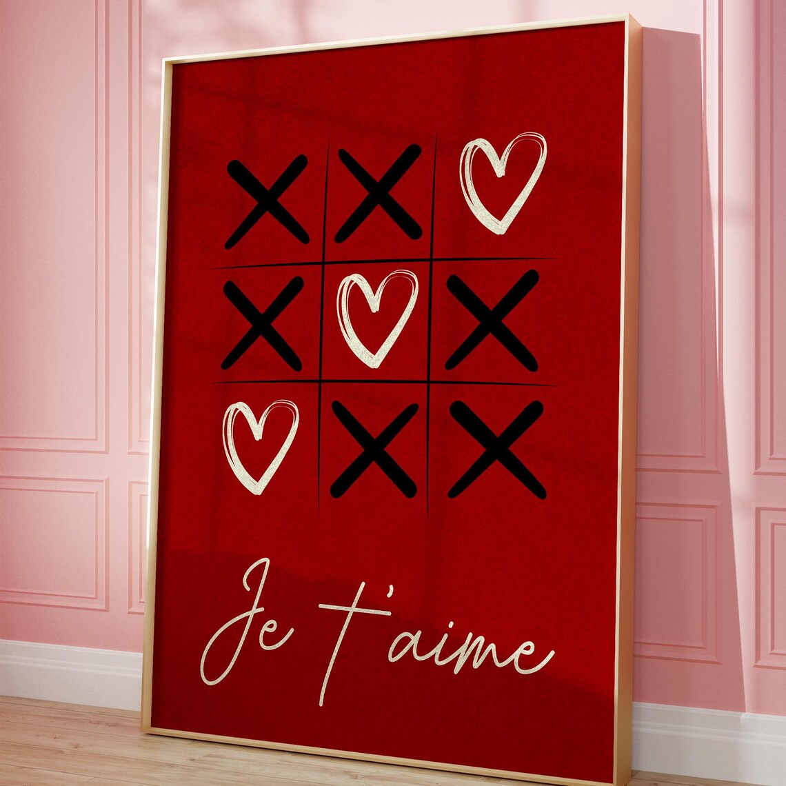Je Taime Red Tic Tac Toe Heart Love Romantic Valentine Wall Art
