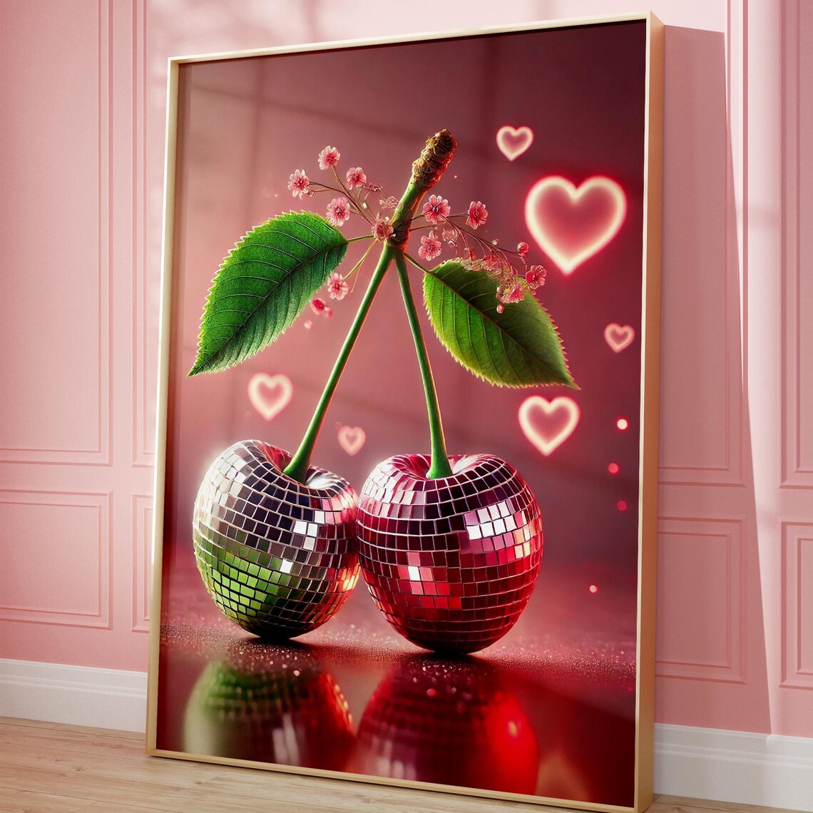 Disco Ball Cherry Retro Wall Art Print