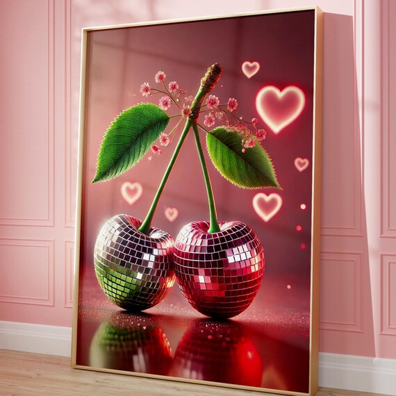 Disco Ball Cherry Retro Wall Art Print