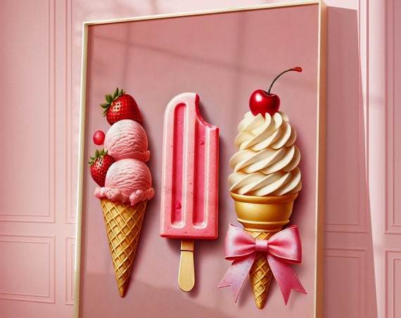 Ice Cream Print Ice Cream Wall Art Printable Ice Cream Kitchen Wall Print Food Art Poster Aesthetic Decor Girly Wall Art