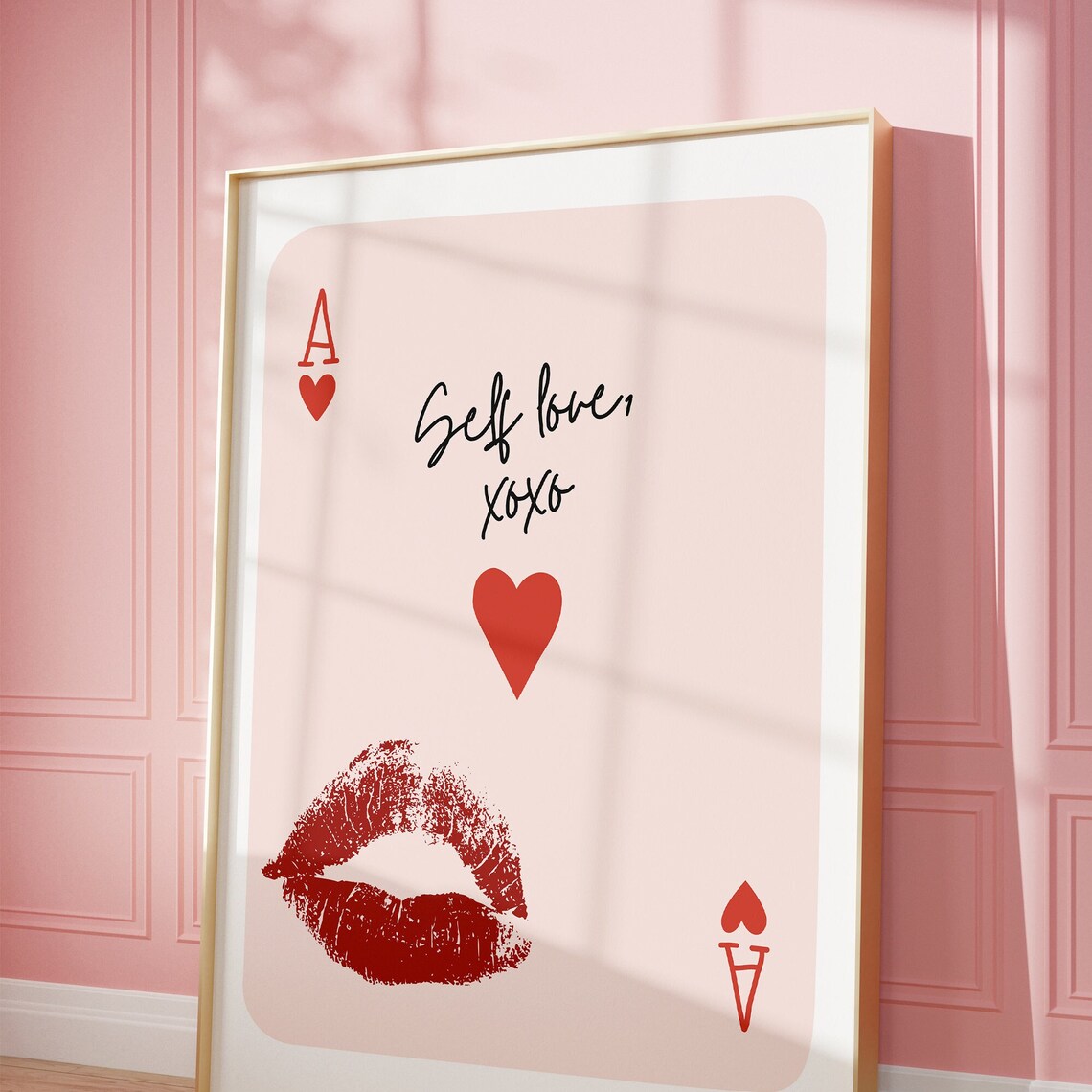 Ace Of Hearts Self Love XOXO Playing Card Lipstick Kiss Poster
