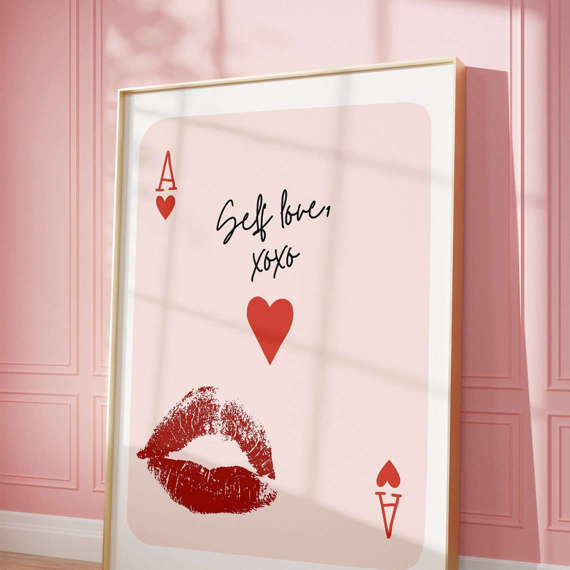 Trendy Ace Of Hearts Print Self Love Poster Pink Trendy Wall Art Playing Card Poster Apartment Aesthetic Preppy Wall Art Love Wall Art