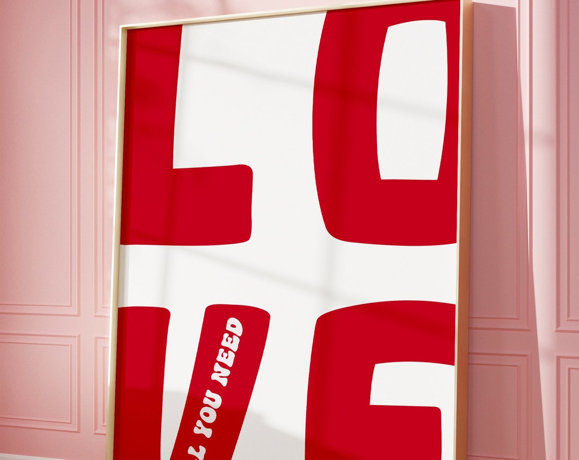 Love Is All You Need Bold Red Retro Typography Statement Poster - Image 4