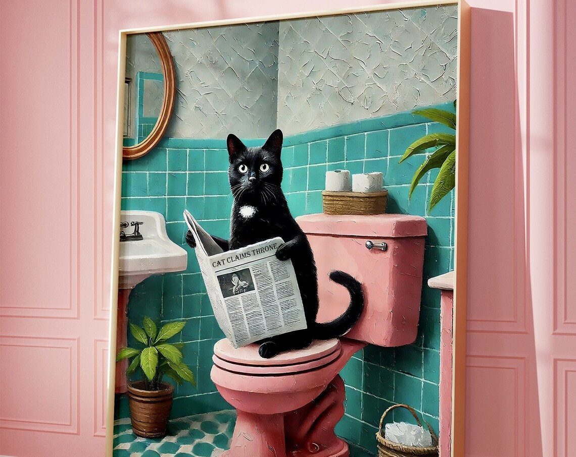 Bathroom Cat Print, Funny Cat Wall Art Poster
