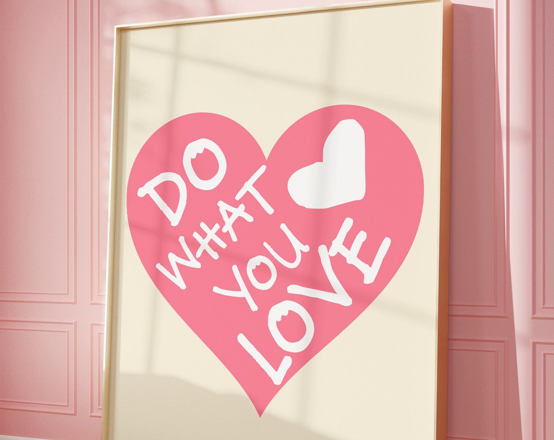 Do What You Love Big Pink Heart Retro Typography Quote Poster