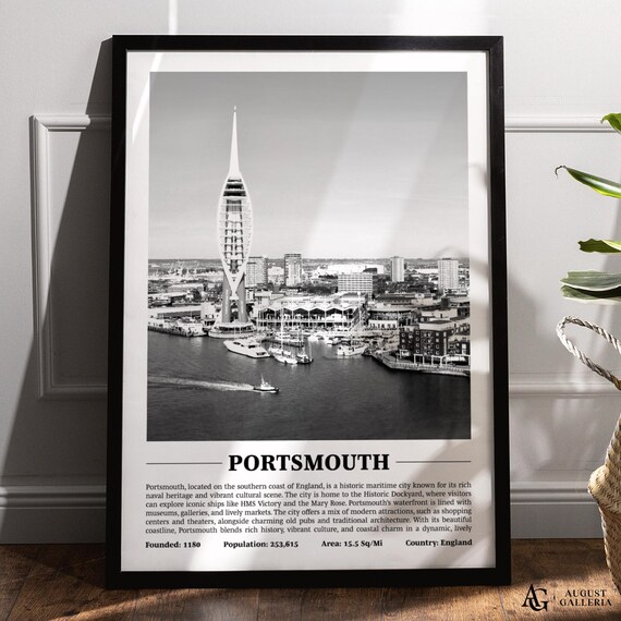 Portsmouth England Black White Maritime City Spinnaker Tower Harbor Poster