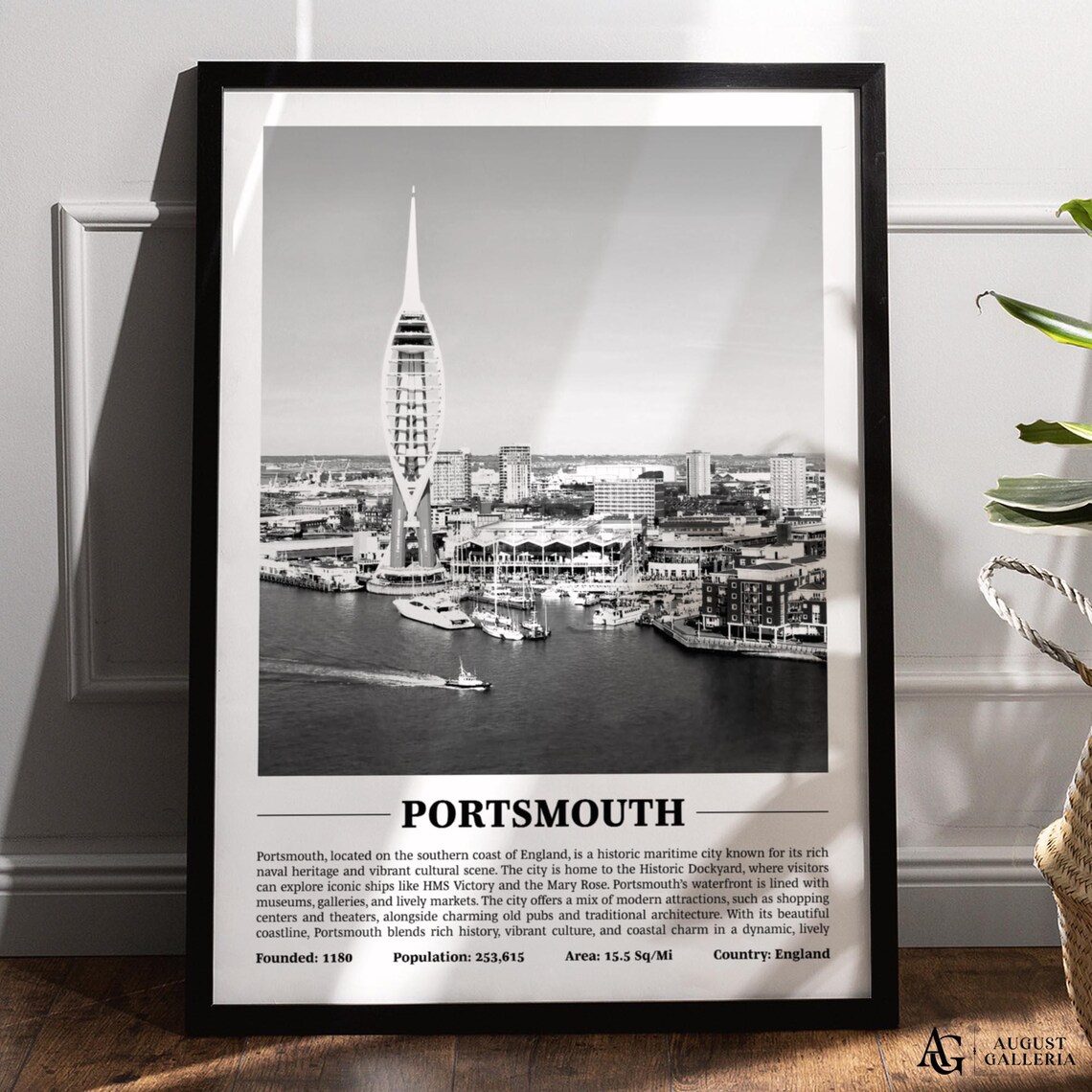 Portsmouth England Black White Maritime City Spinnaker Tower Harbor Poster