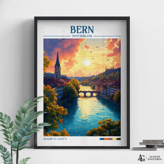 Bern Switzerland Retro Travel Print Wanderlust Posters Wall Art Framed Prints Canvas Poster