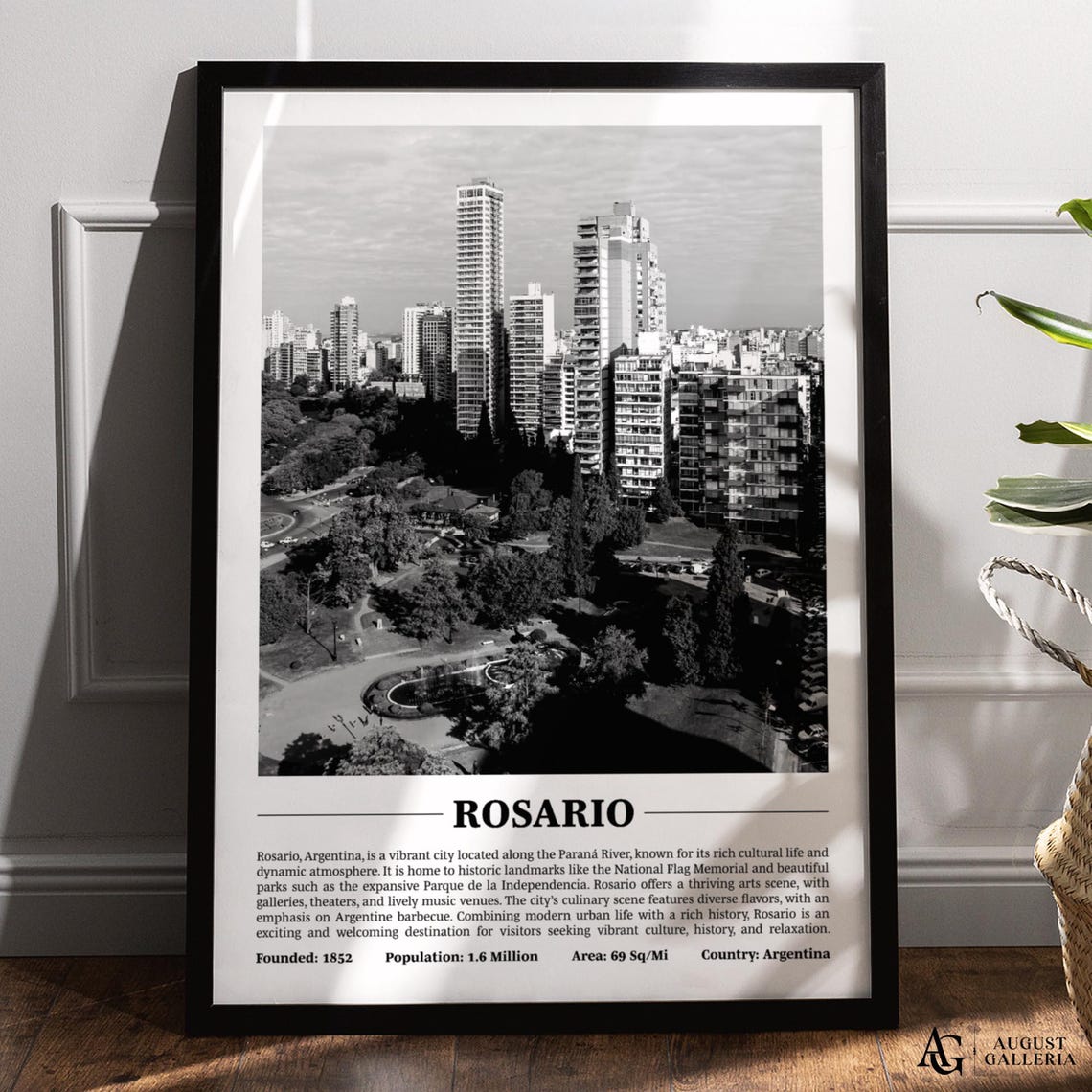 Rosario Argentina Skyline Black and White Travel City Poster