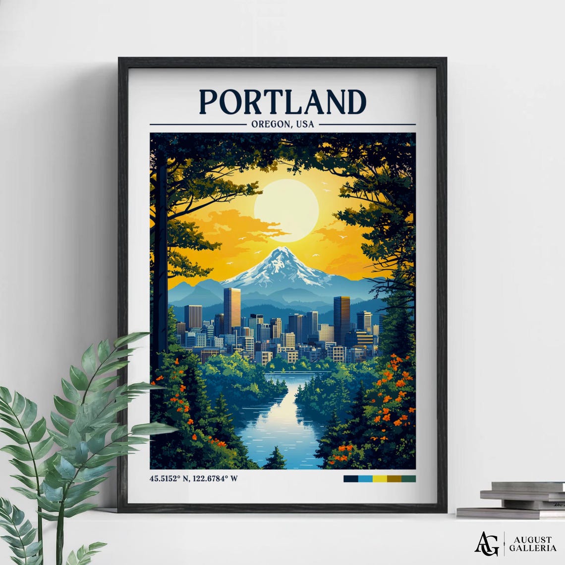 Portland Oregon Retro Travel Print Wall Art Framed Canvas Poster Illustration Wanderlust