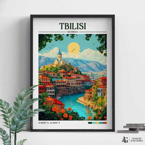 Tbilisi Georgia Retro Travel Riverside Old Town Vintage Art Poster