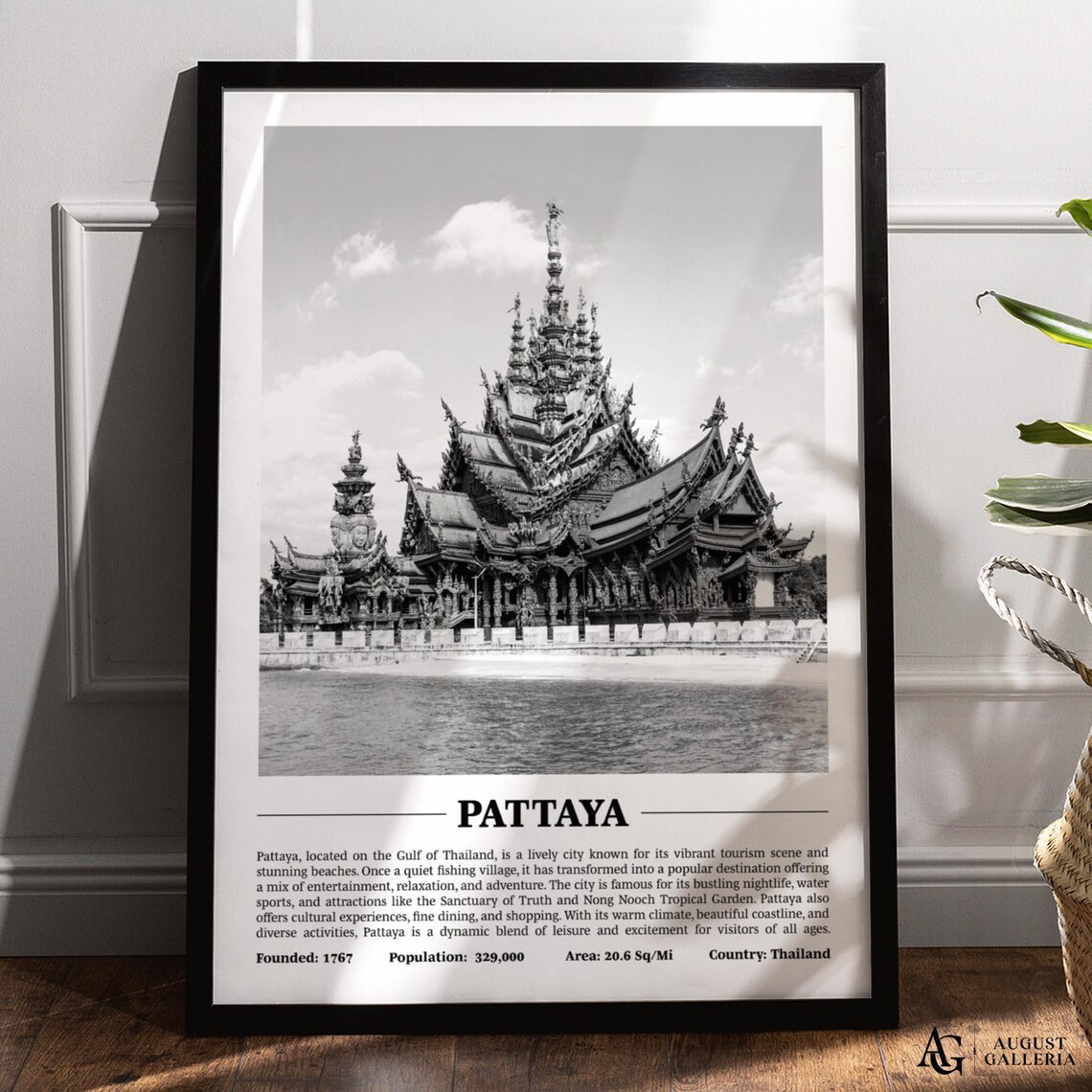 Pattaya Thailand Black And White Sanctuary Of Truth City Poster