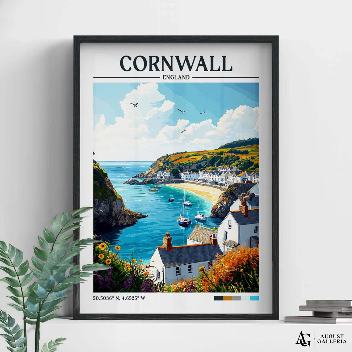 Cornwall England Retro Travel Print Wanderlust Posters Illustration Wall Art Framed Prints Canvas Poster