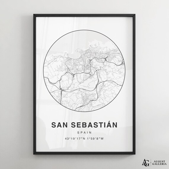 San Sebastian Spain Minimalist Black and White City Map Poster