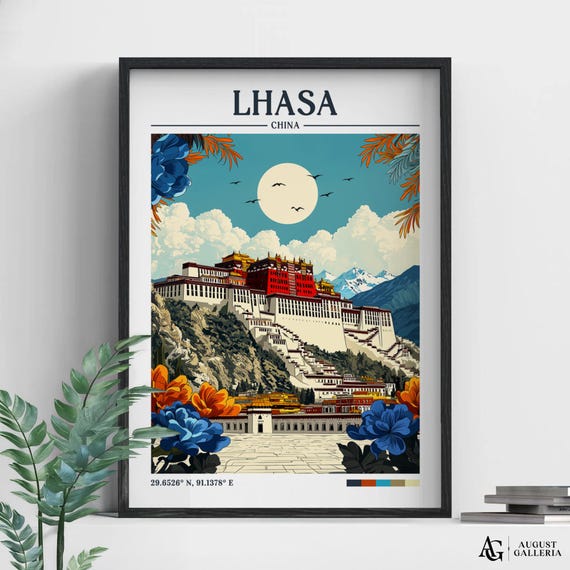 Lhasa China Retro Travel Print Wanderlust Posters Wall Art Framed Prints Canvas Poster