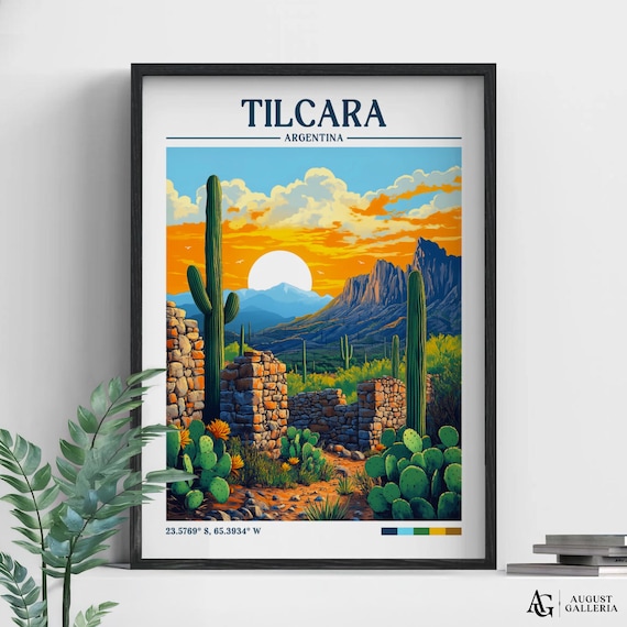 Tilcara Argentina Desert Cactus Sunset Retro Travel Destination Poster