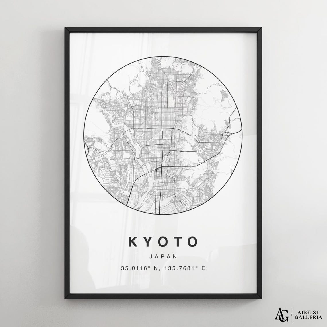 Kyoto Japan Minimalist Circular City Map Coordinates Decor Poster