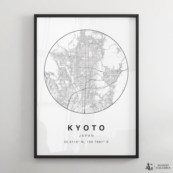 Kyoto Japan Minimalist Circular City Map Coordinates Decor Poster
