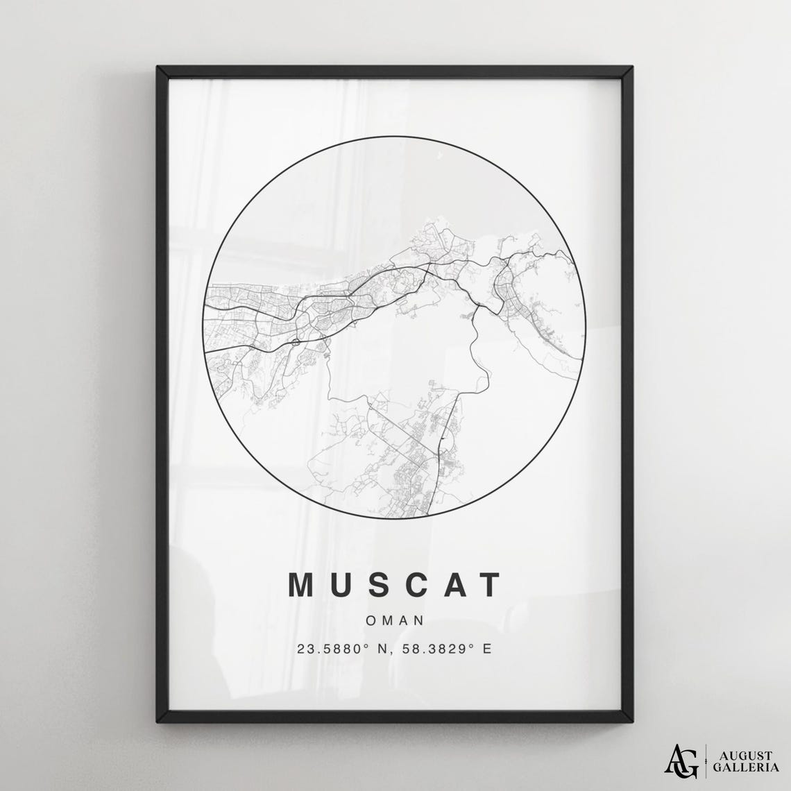 Muscat Oman Minimalist Circular City Map Coordinates Decor Poster