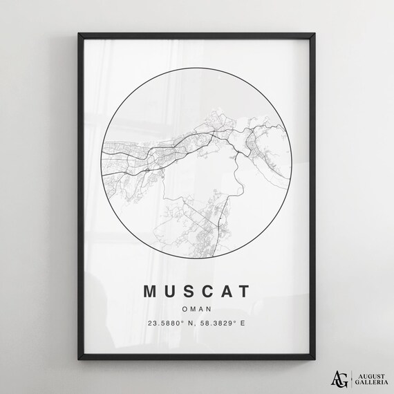 Muscat Oman Minimalist Circular City Map Coordinates Decor Poster