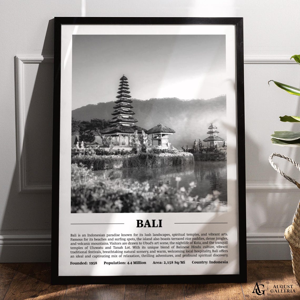 Bali Ulun Danu Temple Black White City Print Indonesia Travel Profile