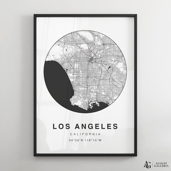Los Angeles Minimalist Black and White Circular City Map Poster