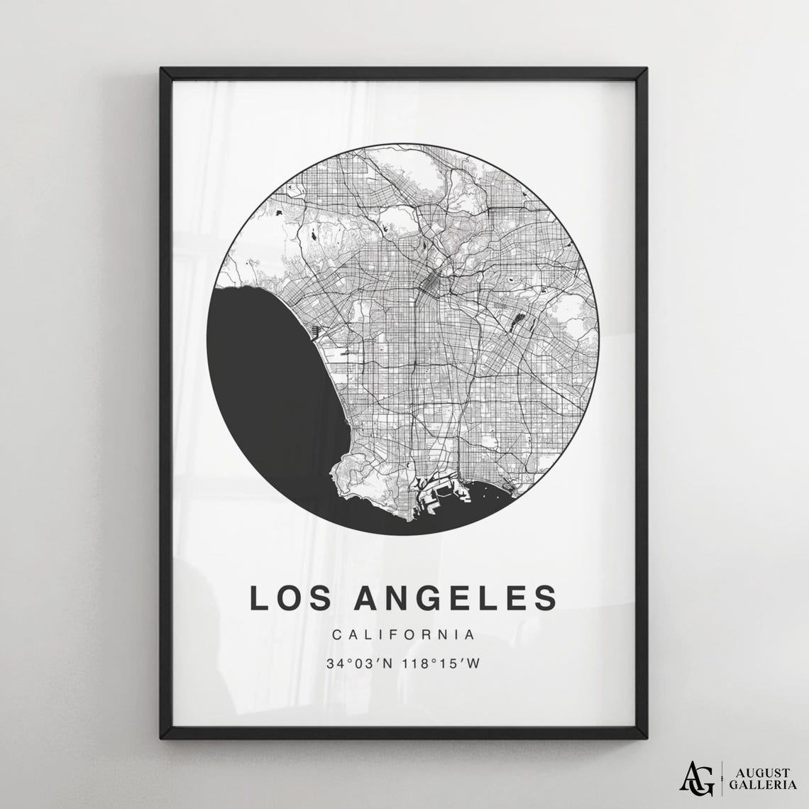 Los Angeles Minimalist Black and White Circular City Map Poster