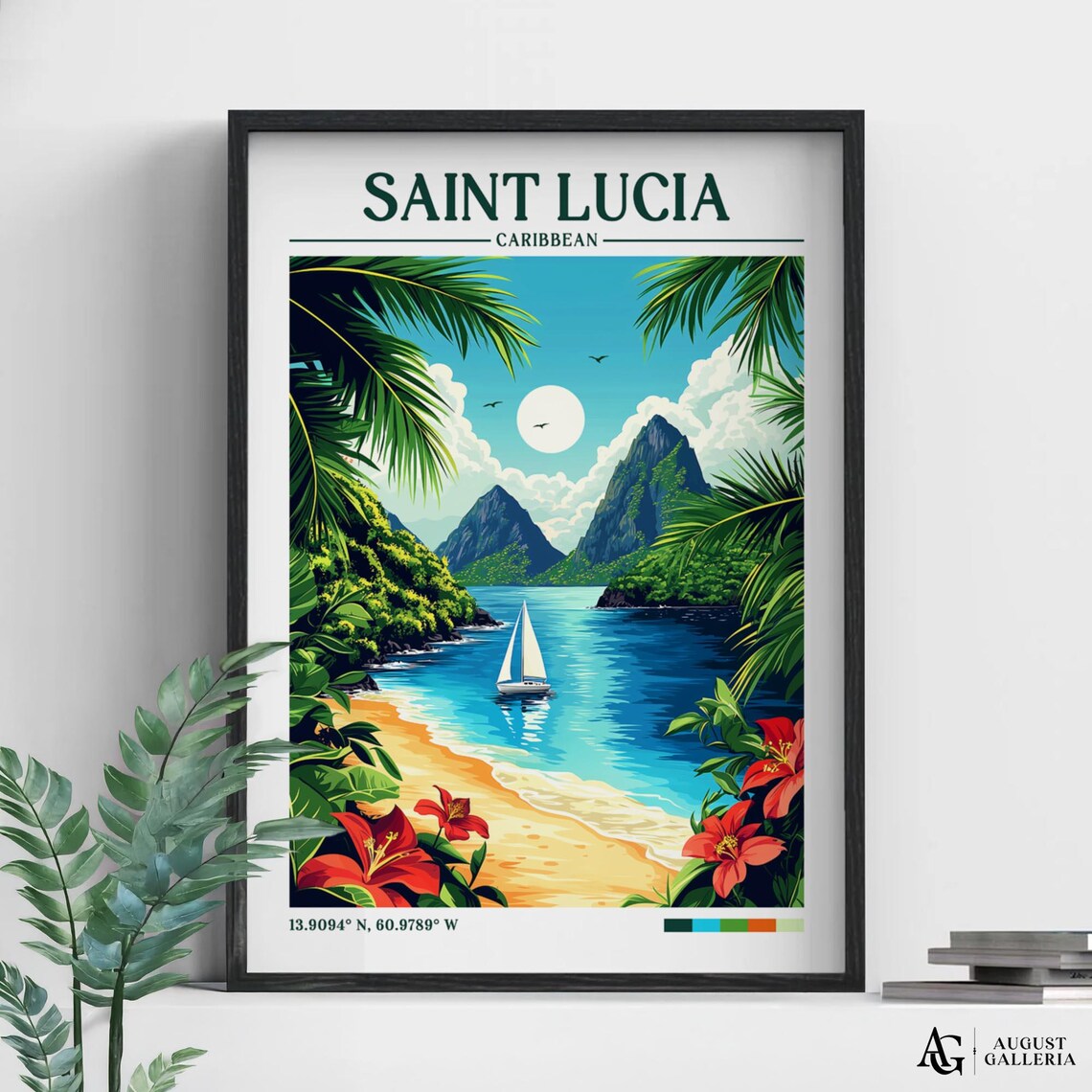 Saint Lucia Retro Travel Poster, Caribbean Wanderlust