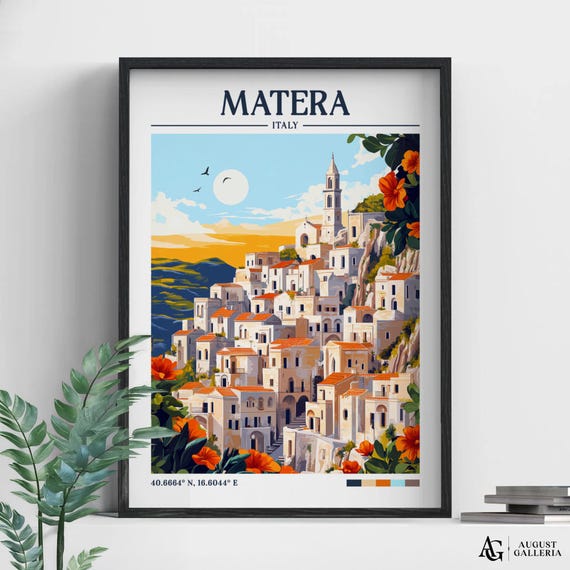 Matera Italy Retro Travel Print Wanderlust Posters Wall Art Framed Prints Canvas Poster Illustration
