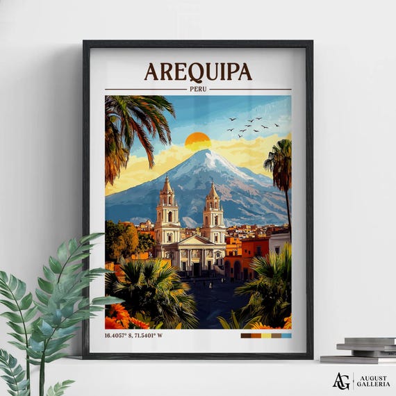 Arequipa Peru Retro Travel Print Wanderlust Posters Wall Art Framed Prints Canvas Poster