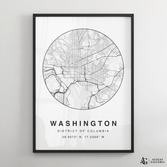 Washington DC Circular City Map Minimalist Black White Poster