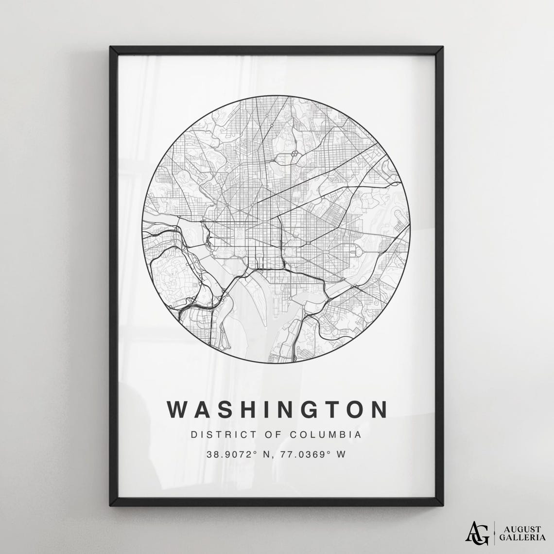 Washington DC Circular City Map Minimalist Black White Poster