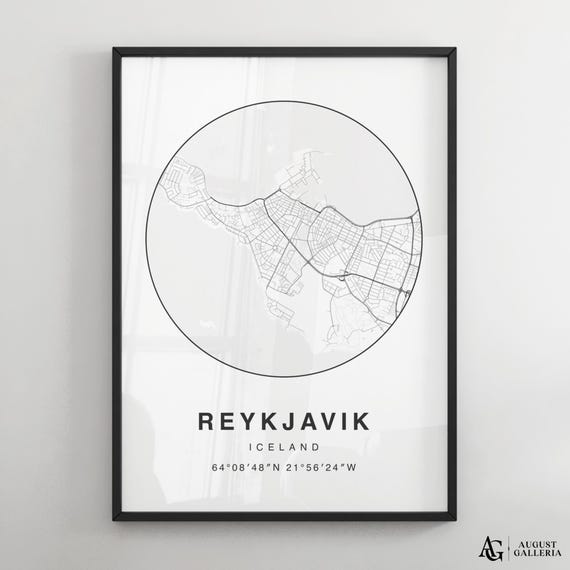 Reykjavik Minimalist Map Art Print, Modern City
