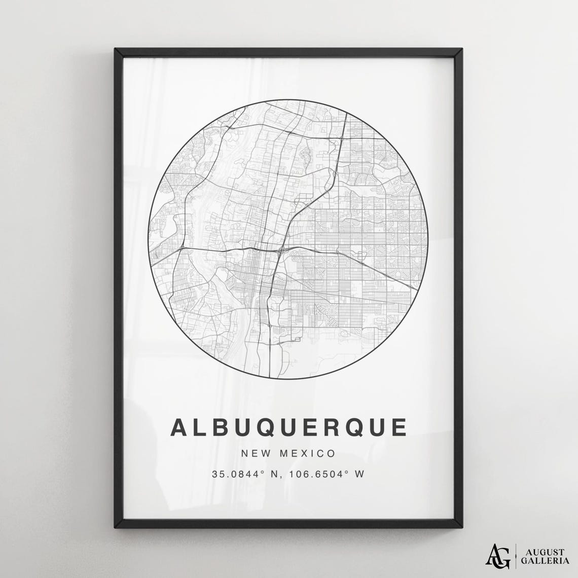 Albuquerque New Mexico Minimalist Black White Street Map Poster