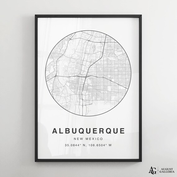 Albuquerque New Mexico Minimalist Black White Street Map Poster