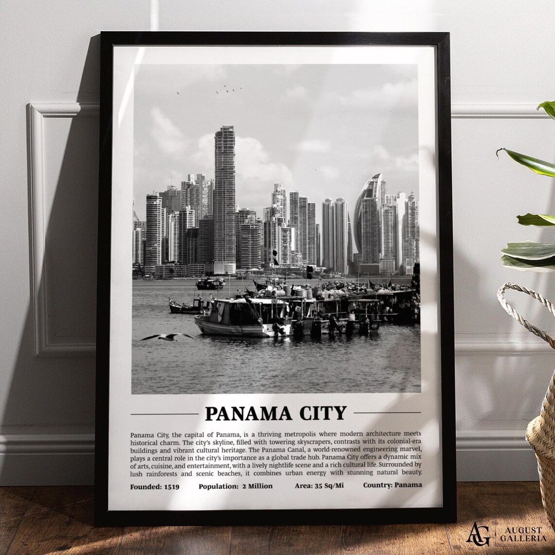 Panama City Black White Print Modern Poster Wall Art Framed Prints Canvas