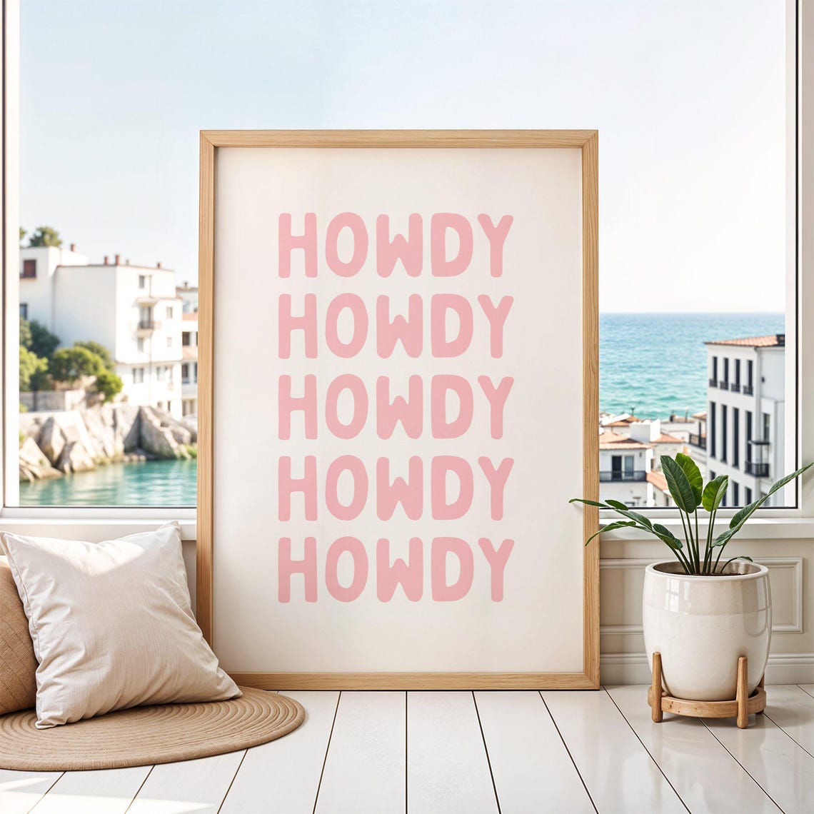Howdy Repeated Pink Typography Poster for Western Style Home Decor