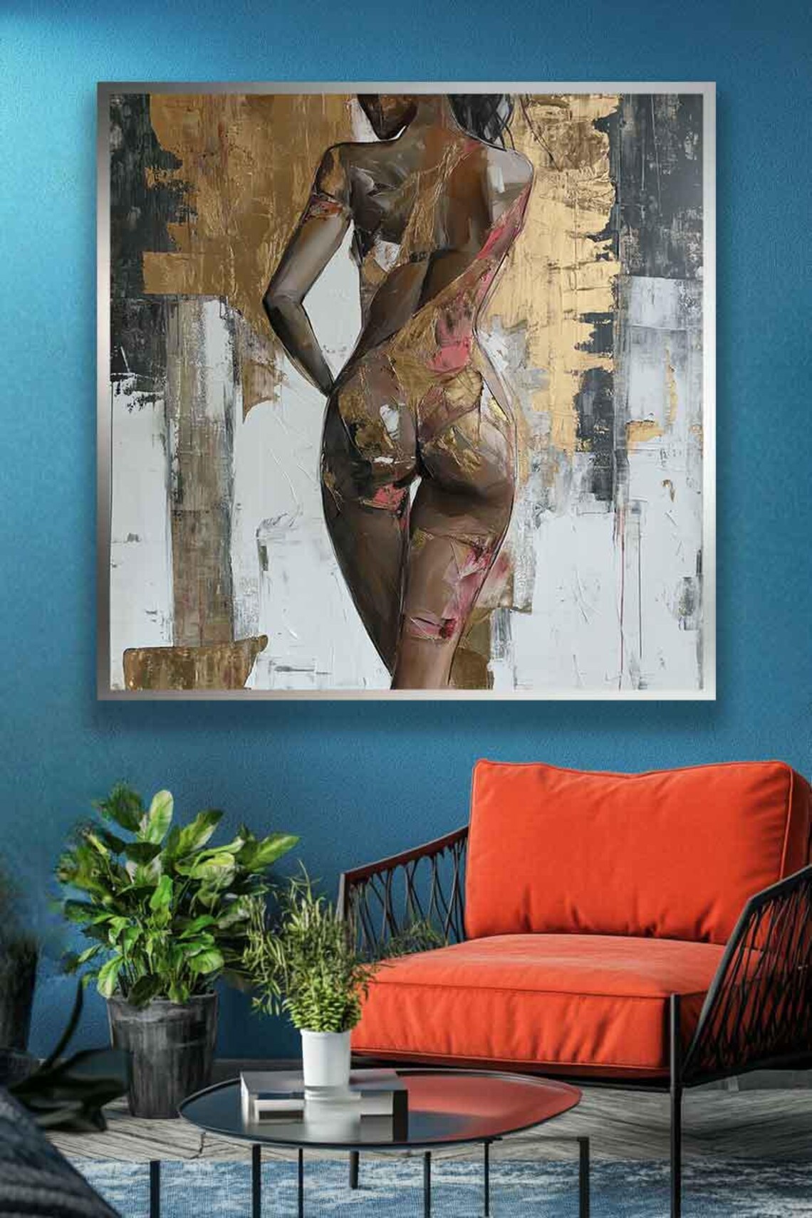 Nude Woman Back Figure Gold Abstract Modern Oil Painting Poster - Image 4
